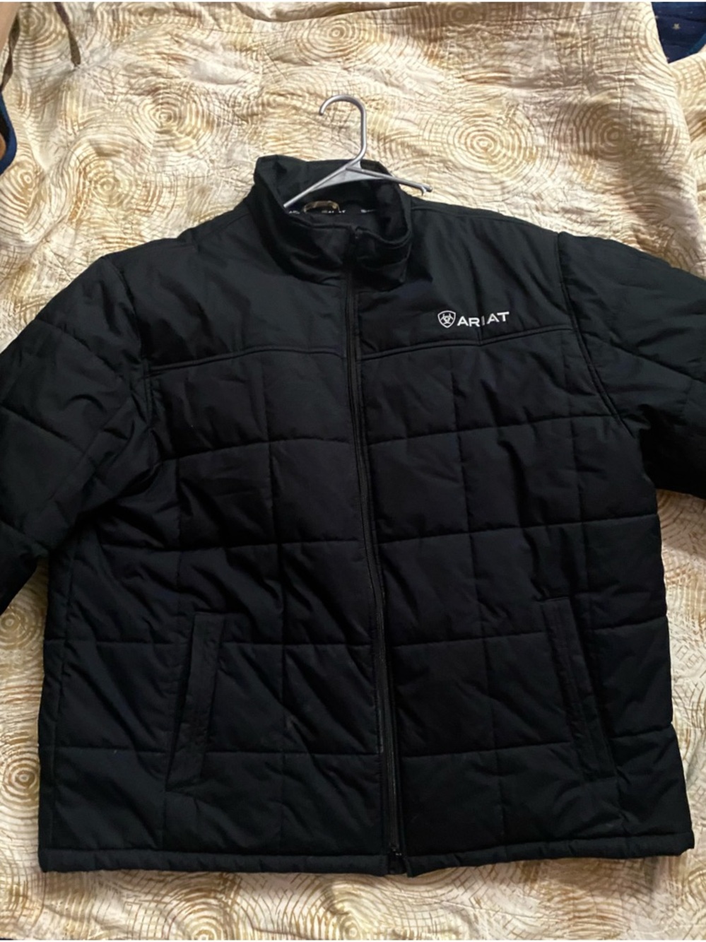 Ariat Men's Black Quilted Puffer Jacket with Shield Logo on Collar